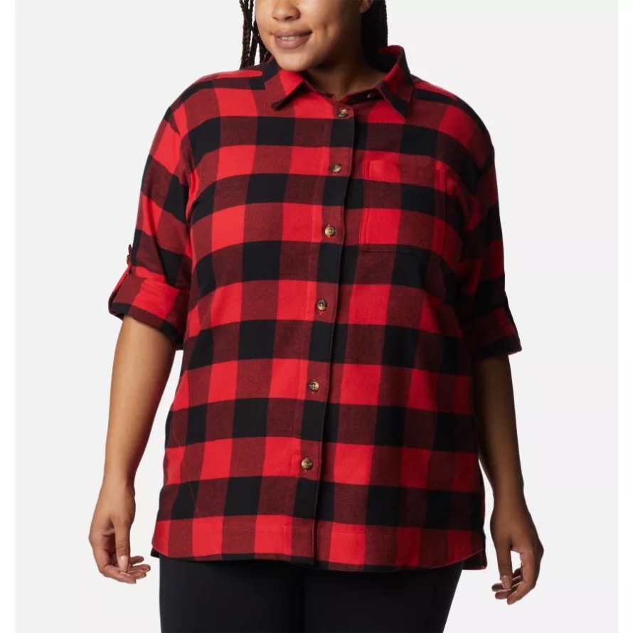 Columbia Women's Holly Hideaway Flannel Shirt Plus Size Red Lily Buffalo Check