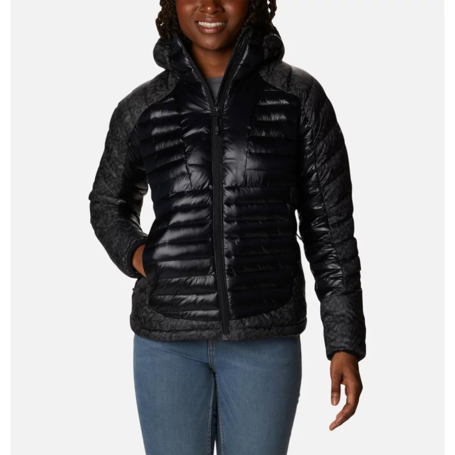Columbia Women's Labyrinth Loop Omni-Heat Infinity Insulated Hooded Jacket Black/Black Terrain Print