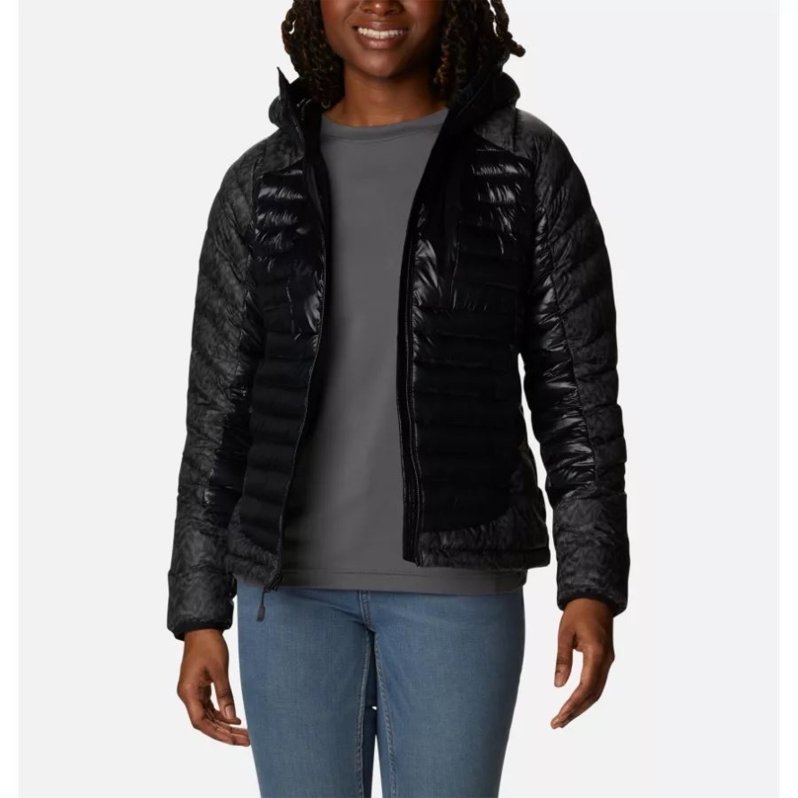 Columbia Women's Labyrinth Loop Omni-Heat Infinity Insulated Hooded Jacket Black/Black Terrain Print