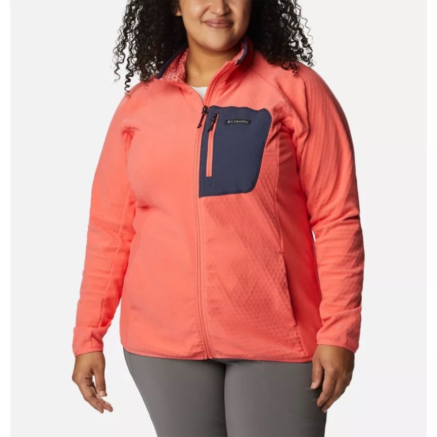 Columbia Women's Outdoor Tracks Full Zip Fleece Jacket Plus Size Blush Pink/Peach Blossom