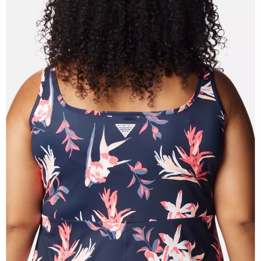 Columbia Women's PFG Freezer III Dress Plus Size Collegiate Navy/Tossed Tropics Print