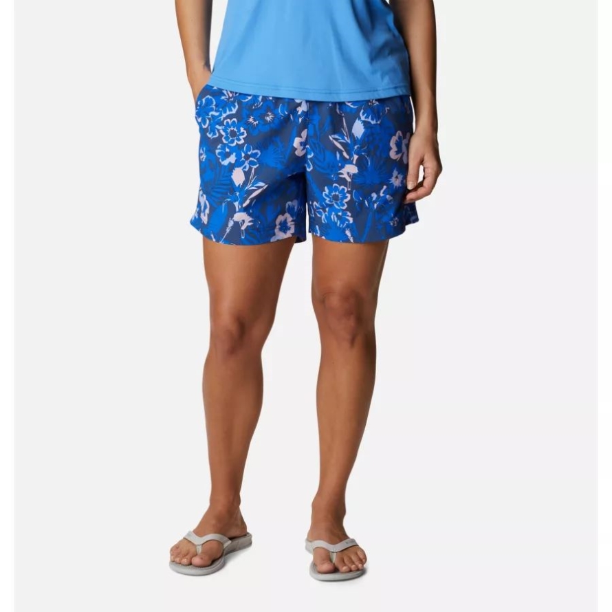 Columbia Women's PFG Super Backcast Water Shorts Blue Macaw/Flourish Print