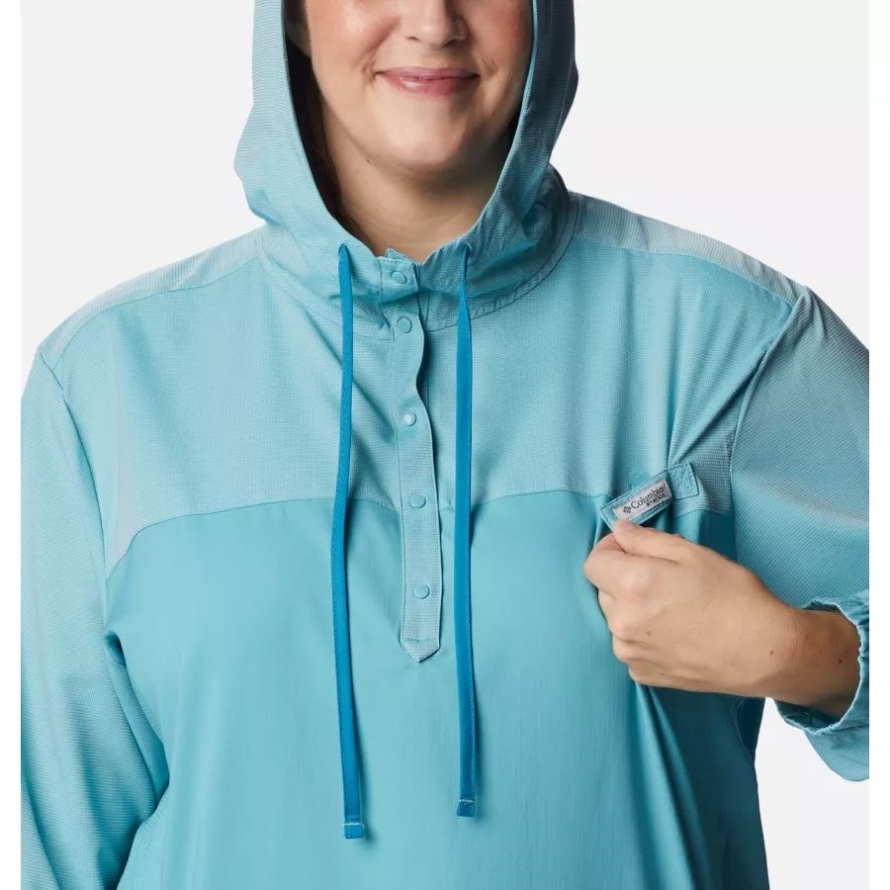 Columbia Women's PFG Tamiami Hoodie Plus Size Sea Wave/Deep Marine