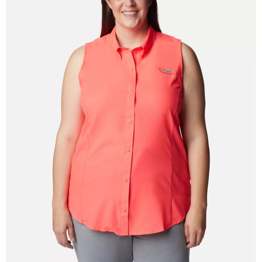 Columbia Women's PFG Tamiami Sleeveless Shirt Plus Size Neon Sunrise