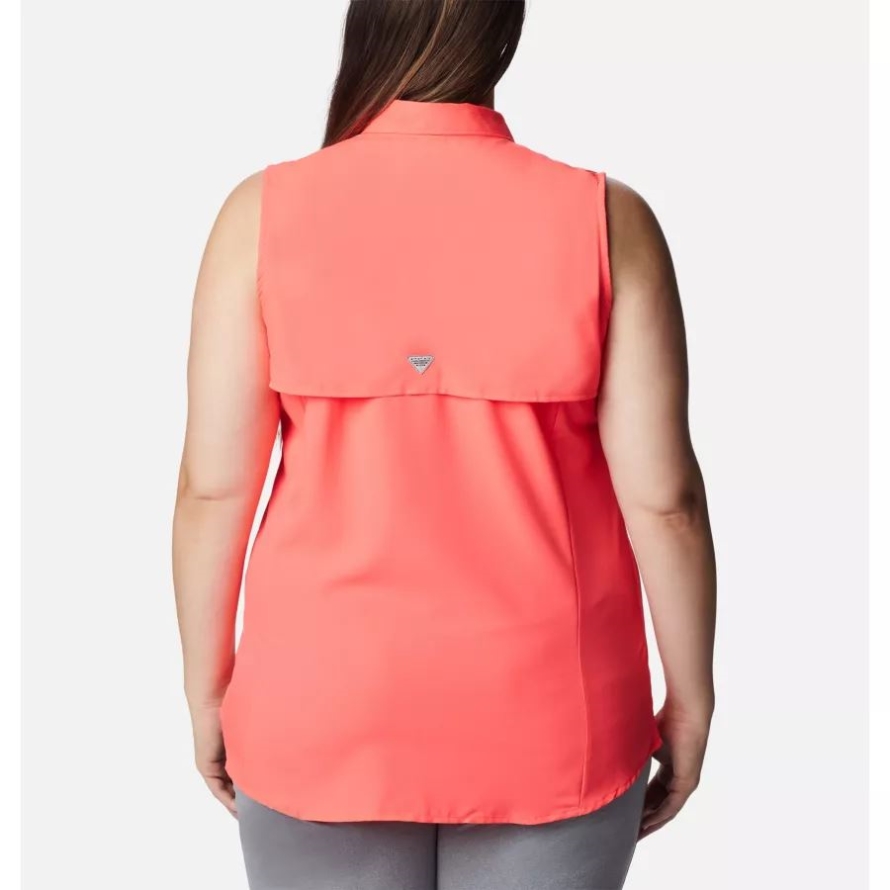 Columbia Women's PFG Tamiami Sleeveless Shirt Plus Size Neon Sunrise