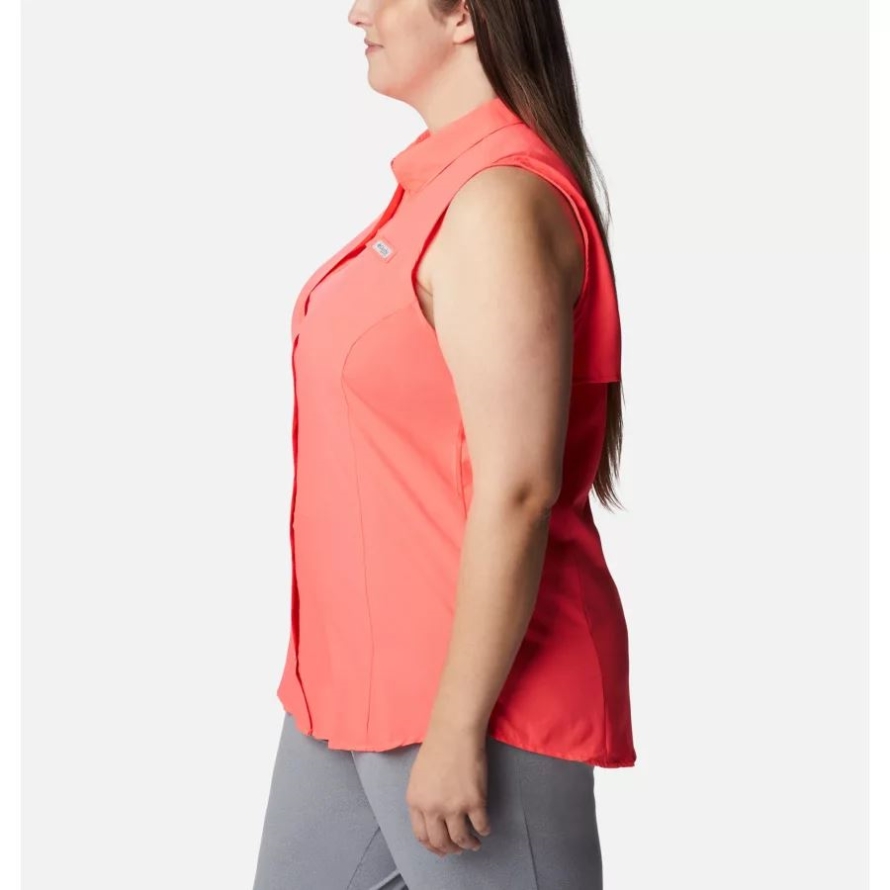 Columbia Women's PFG Tamiami Sleeveless Shirt Plus Size Neon Sunrise