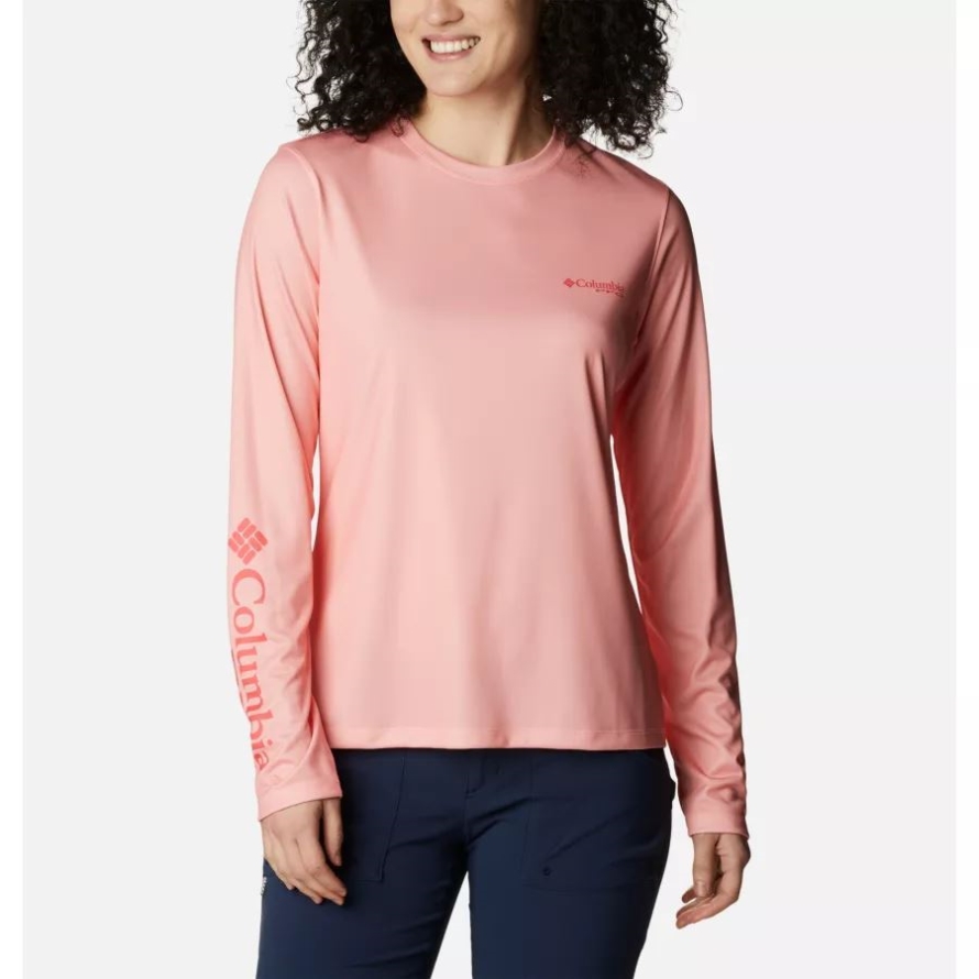Columbia Women's PFG Tidal Tee Island Time Long Sleeve Shirt Tiki Pink/Neon Sunrise