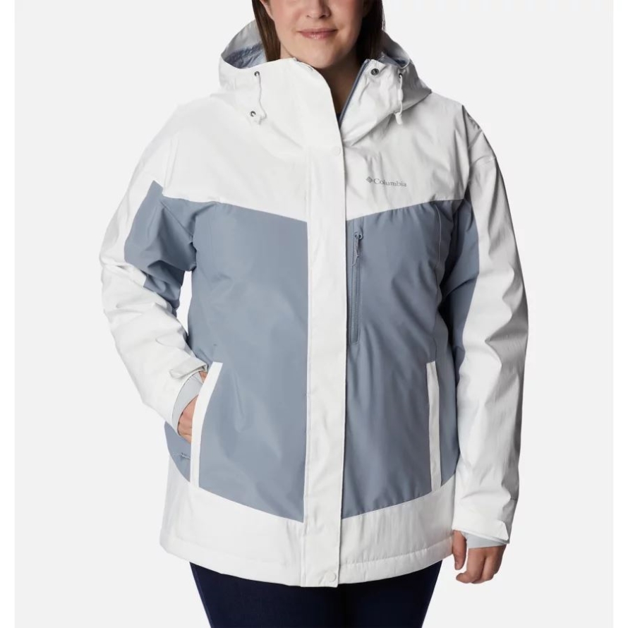 Columbia Women's Point Park Insulated Jacket Plus Size White Sheen/Tradewinds Grey