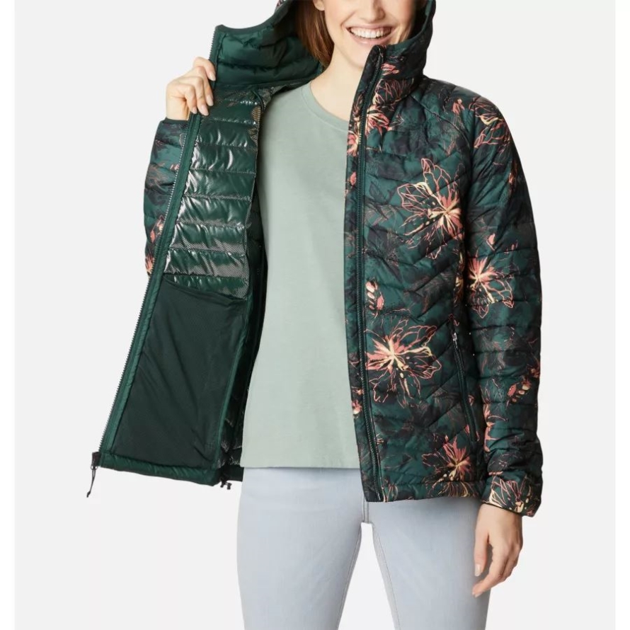 Columbia Women's Powder Lite Hooded Jacket Spruce Aurelian Print