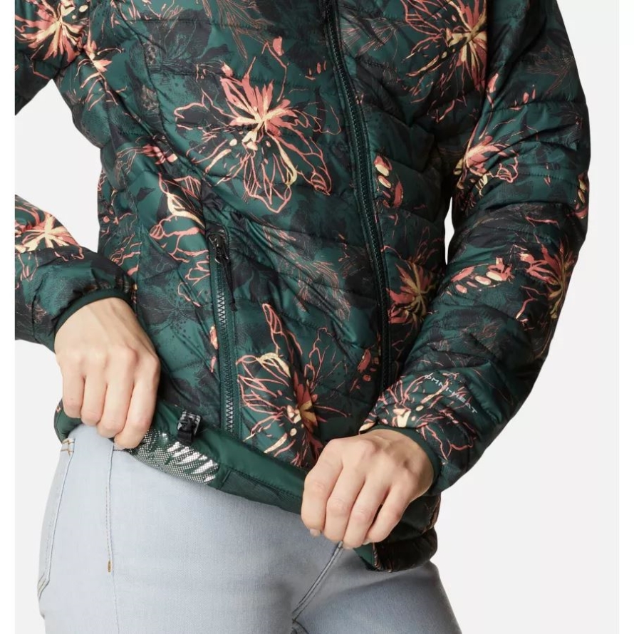 Columbia Women's Powder Lite Hooded Jacket Spruce Aurelian Print