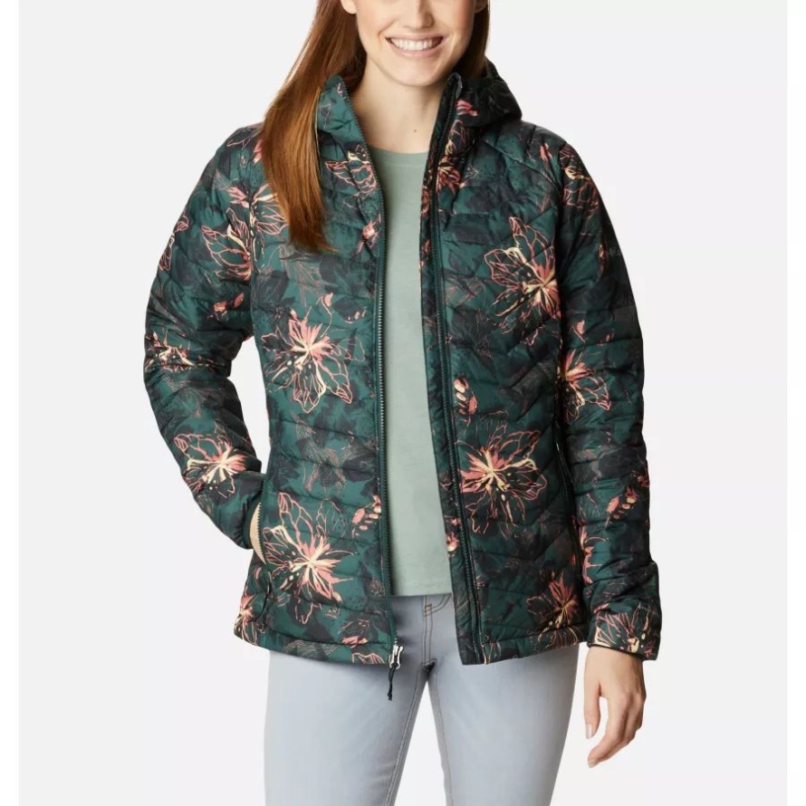 Columbia Women's Powder Lite Hooded Jacket Spruce Aurelian Print