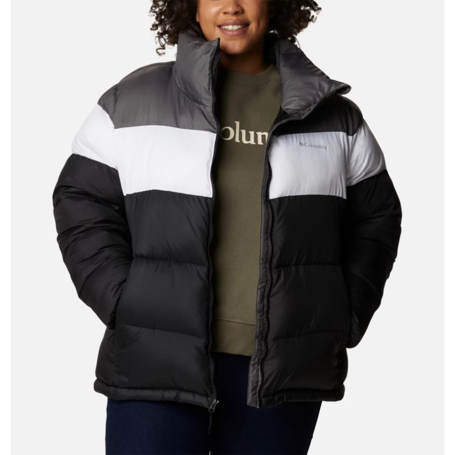 Columbia Women's Puffect Color Blocked Jacket Plus Size Black/White/City Grey