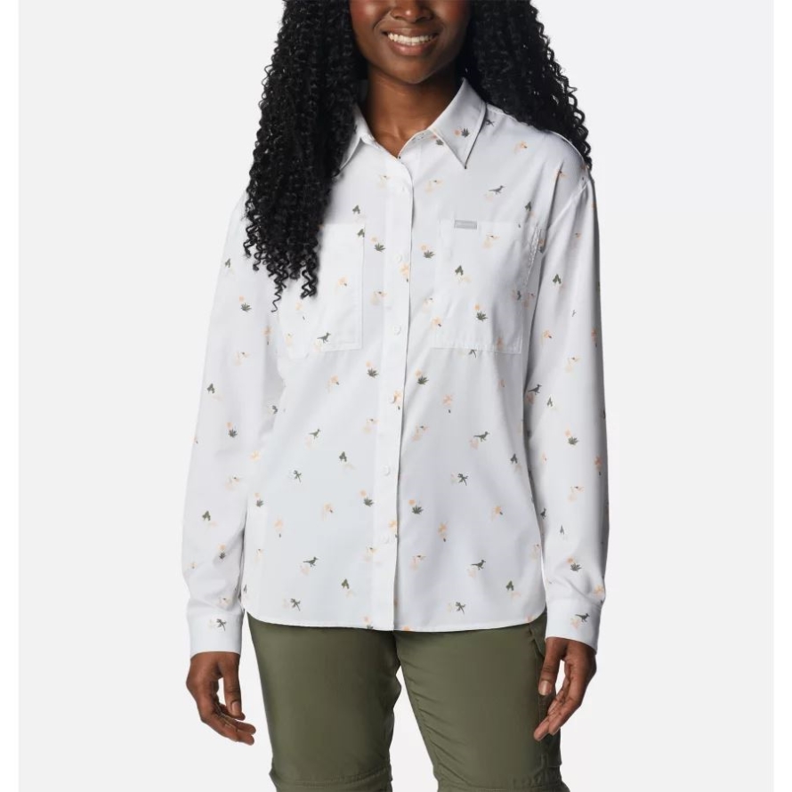 Columbia Women's Silver Ridge Utility Patterned Long Sleeve Shirt White/Baja Blitz
