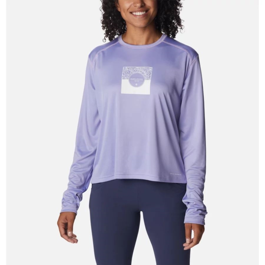 Columbia Women's Summerdry Graphic Long Sleeve Shirt Frosted Purple/CSC Split Leaves Graphic