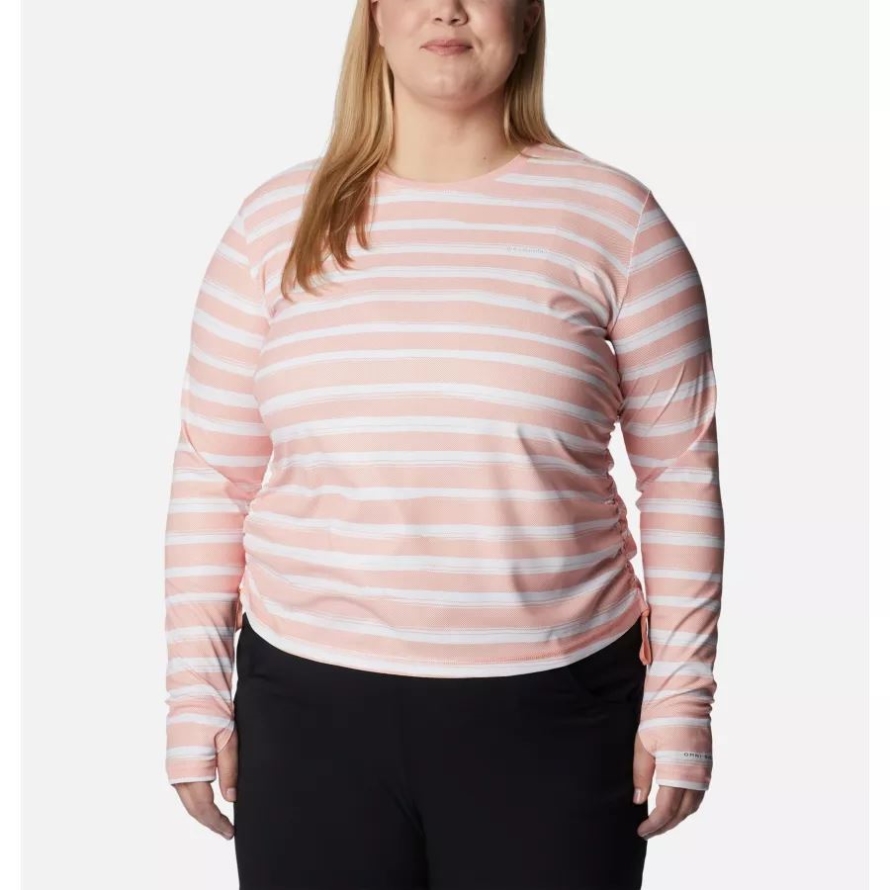 Columbia Women's Sun Deflector Summerdry Long Sleeve Shirt Plus Size Coral Reef Brush Stripe