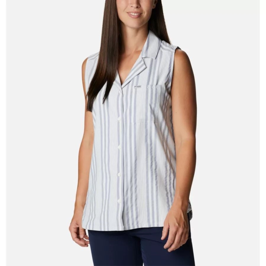 Columbia Women's Sun Drifter Woven Sleeveless Shirt Collegiate Navy Stripe
