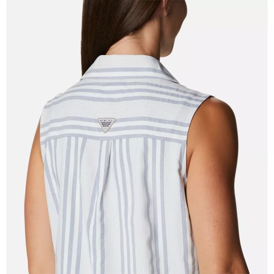 Columbia Women's Sun Drifter Woven Sleeveless Shirt Collegiate Navy Stripe