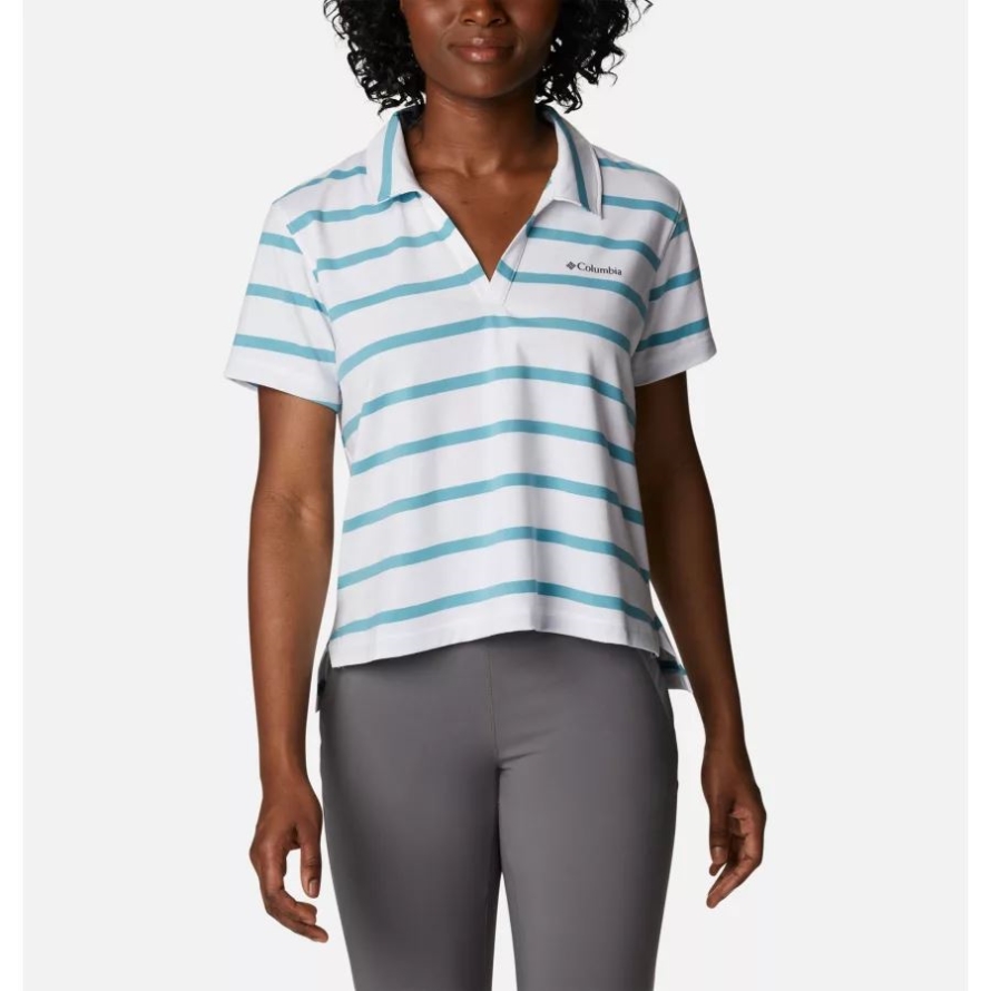 Columbia Women's Sun Trek Polo Sea Wave Sunrise Stripe