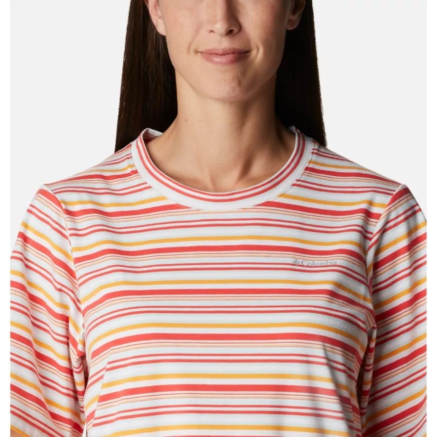 Columbia Women's Sun Trek T-Shirt Dress Red Hibiscus Climate Change Stripe