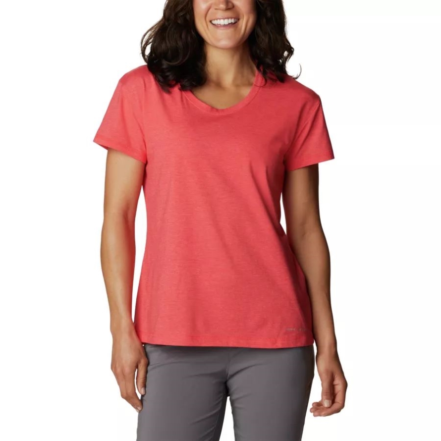 Columbia Women's Sun Trek Technical T-Shirt Red Hibiscus Heather
