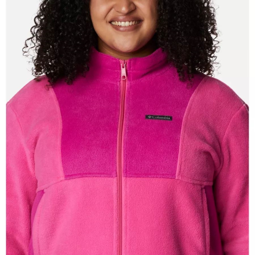 Columbia Women's Tested Tough In Pink Colorblock Full Zip Fleece Jacket Plus Size Pink Ice/Wild Fuchsia