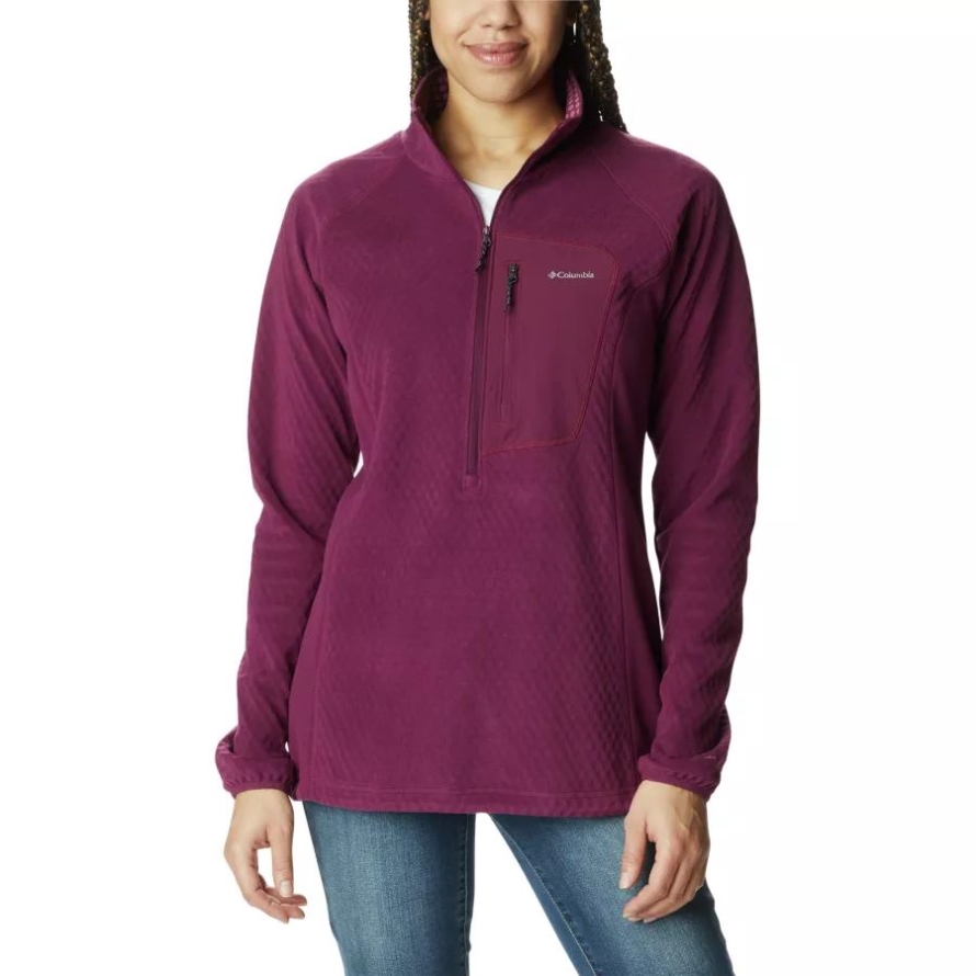 Columbia Women's W Outdoor Tracks Half Zip Fleece Technical Pullover Marionberry/Aura