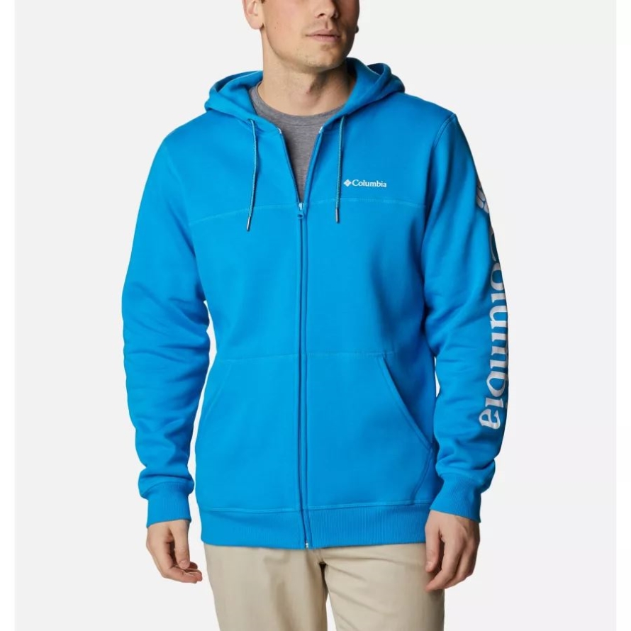 Compass Blue/White Men's Columbia Logo Full Zip Fleece Hoodie Columbia