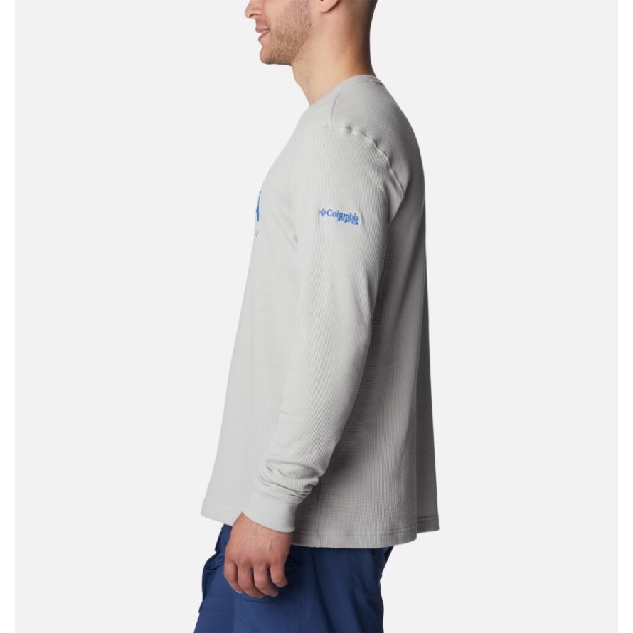 Cool Grey/Blue Macaw Columbia Men's PFG Utility Hook Waffle Long Sleeve Shirt
