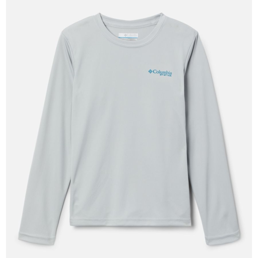 Cool Grey/Deep Marine - Bass Boys' PFG Terminal Tackle University Long Sleeve Shirt Columbia