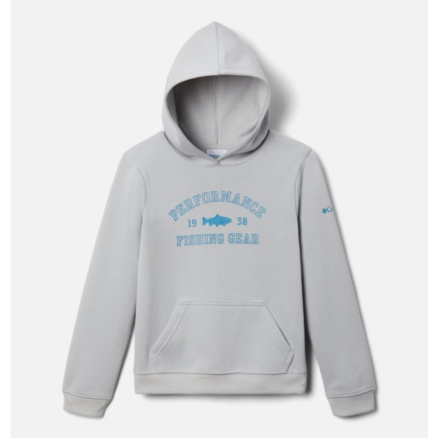 Cool Grey/Deep Marine - Trout Columbia Boys' PFG University Hoodie