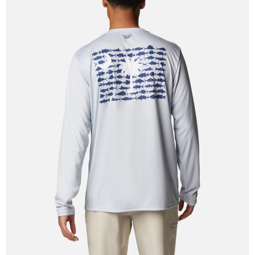 Cool Grey/South Carolina Fish Men's PFG Terminal Tackle Fish Flag Long Sleeve Shirt Tall Columbia