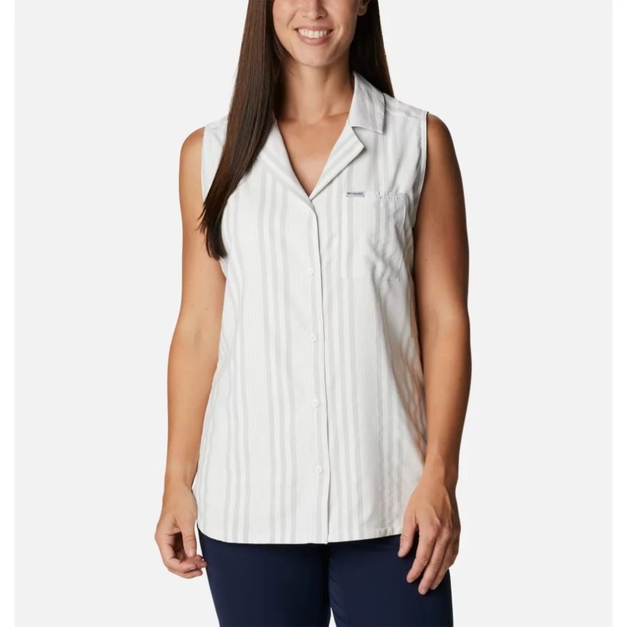 Cool Grey Stripe Women's Sun Drifter Woven Sleeveless Shirt Columbia