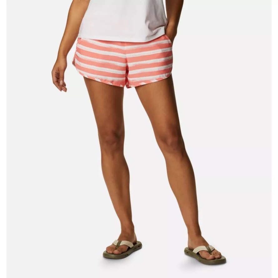Coral Reef Brush Stripe Columbia Women's Bogata Bay Stretch Printed Shorts