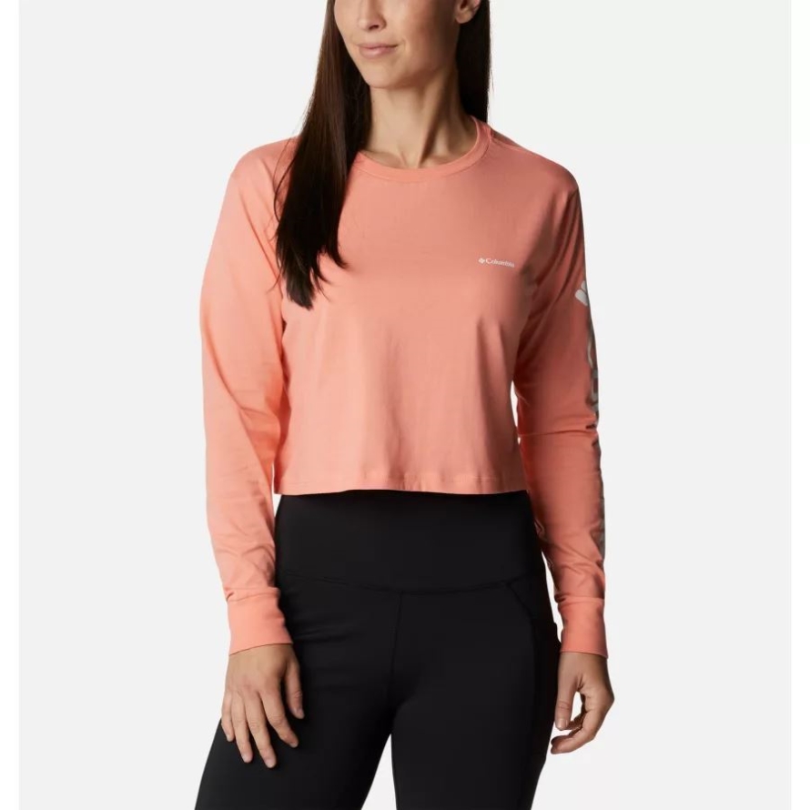Coral Reef/White Women's North Cascades Graphic Cropped Long Sleeve T-Shirt Columbia