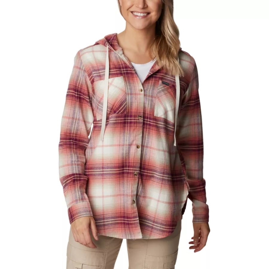 Dark Coral Ombre Multi Women's Anytime Stretch Hooded Long Sleeve Shirt Columbia