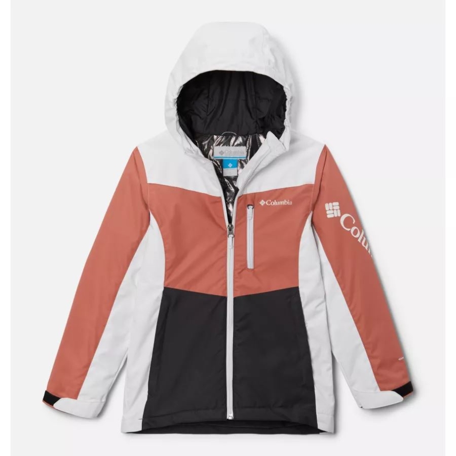 Dark Coral/White/Shark Youth Rosie Run Insulated Waterproof Ski Jacket Columbia