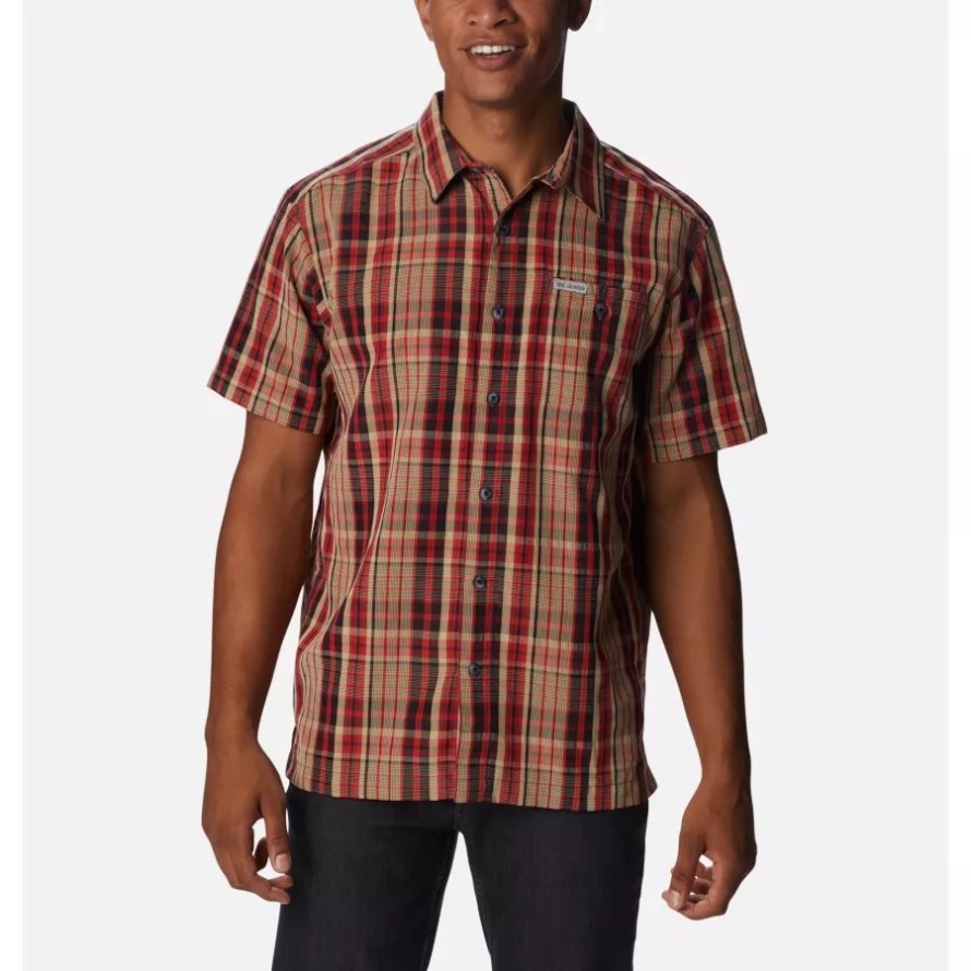 Dark Mountain Mellow Mood Madras Columbia Men's Lakeside Trail Short Sleeve