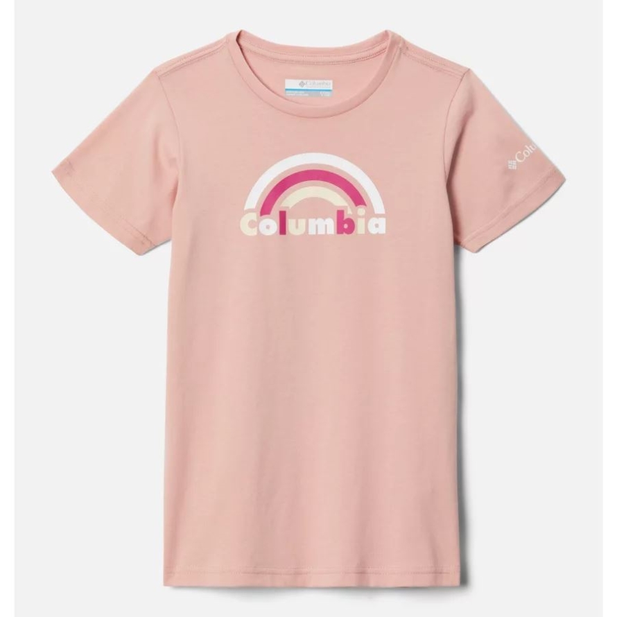 Girls' Mission Lake Graphic Casual Cotton T-Shirt Columbia Faux Pink Brand Rainbow