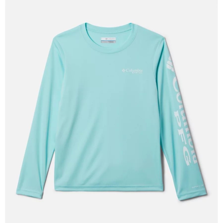 Girls PFG Tidal Long Sleeve T-Shirt Columbia Gulf Stream/White Logo