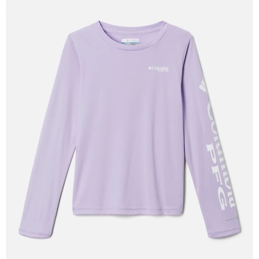 Girls PFG Tidal Long Sleeve T-Shirt Soft Violet/White Logo Columbia