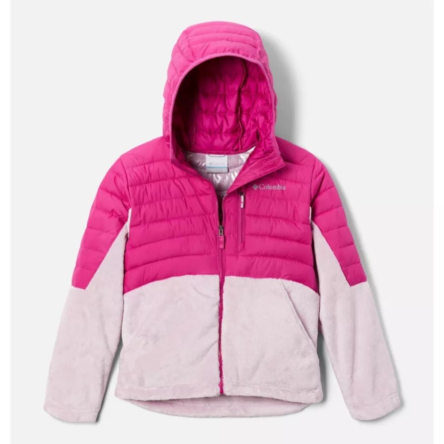 Girls' Powder Lite Novelty Hooded Jacket Wild Fuchsia/Aura Columbia