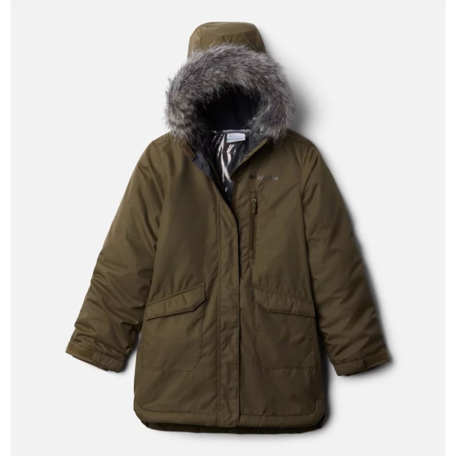 Girls' Suttle Mountain Long Insulated Jacket Columbia Brand Olive Green
