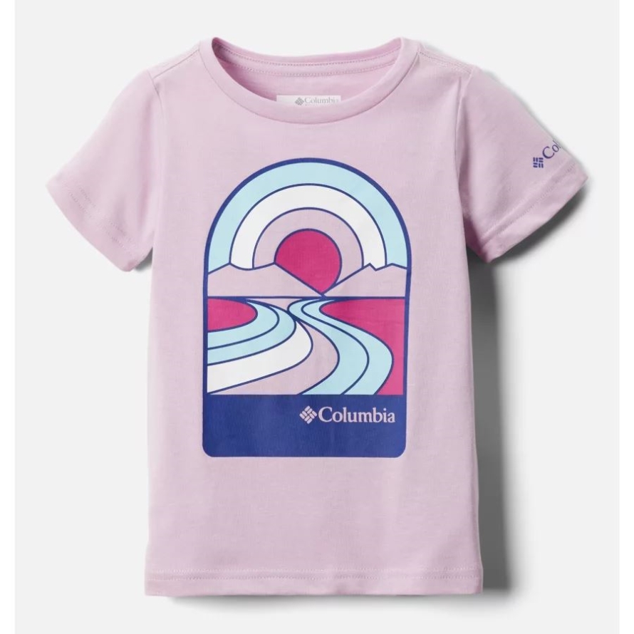 Girls' Toddler Bessie Butte Short Sleeve Graphic T-Shirt Aura/Suntrek Trails Columbia
