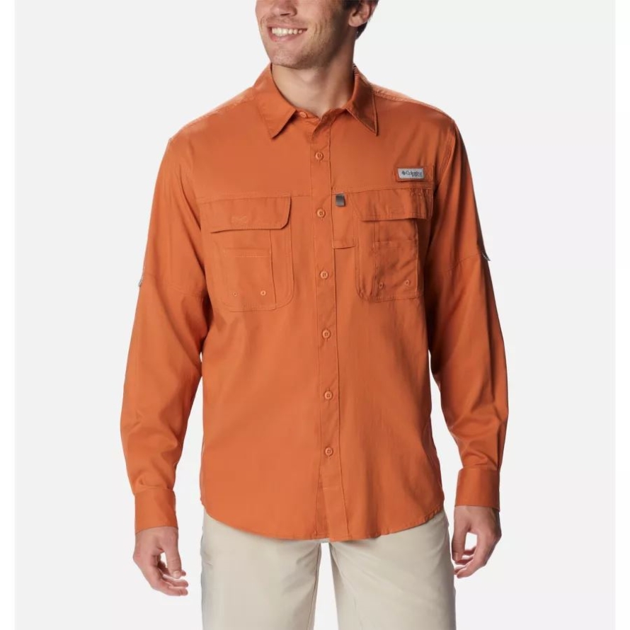 Island Orange Columbia Men's PFG Drift Guide Woven Long Sleeve Shirt