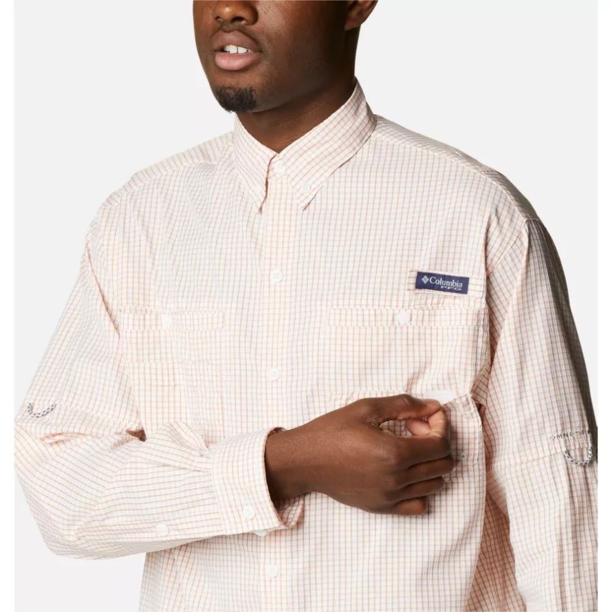 Island Orange Gingham Men's PFG Super Tamiami Long Sleeve Shirt Columbia