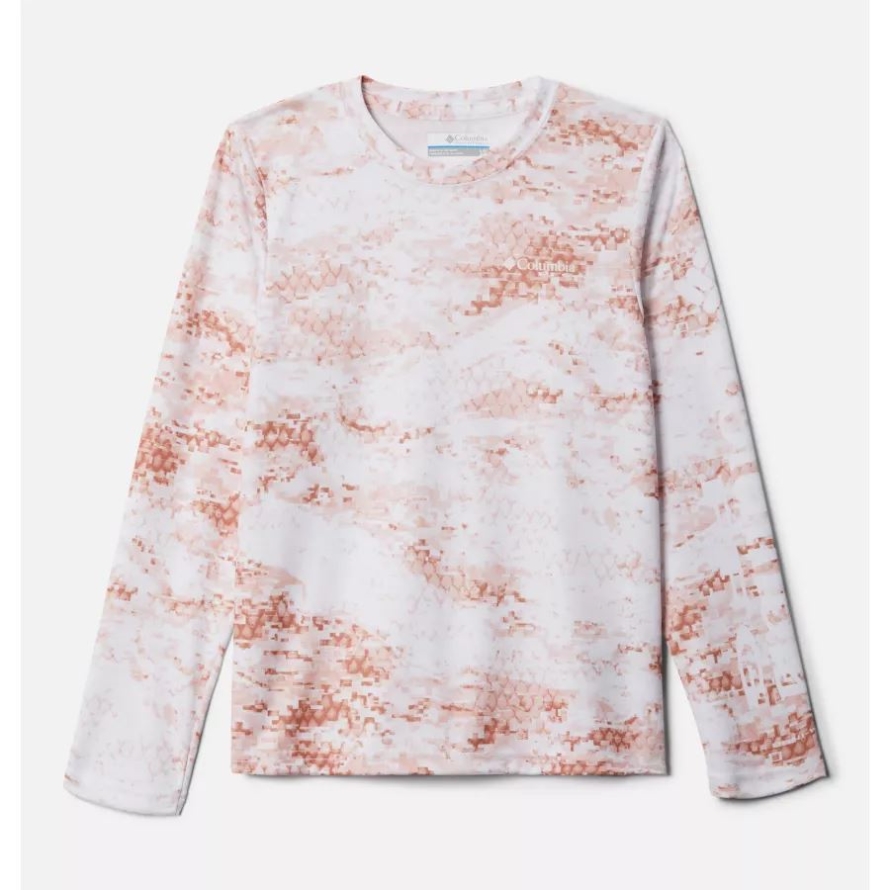 Kids' PFG Super Terminal Tackle Long Sleeve Shirt Columbia Island Orange/PFG Camo Light Print