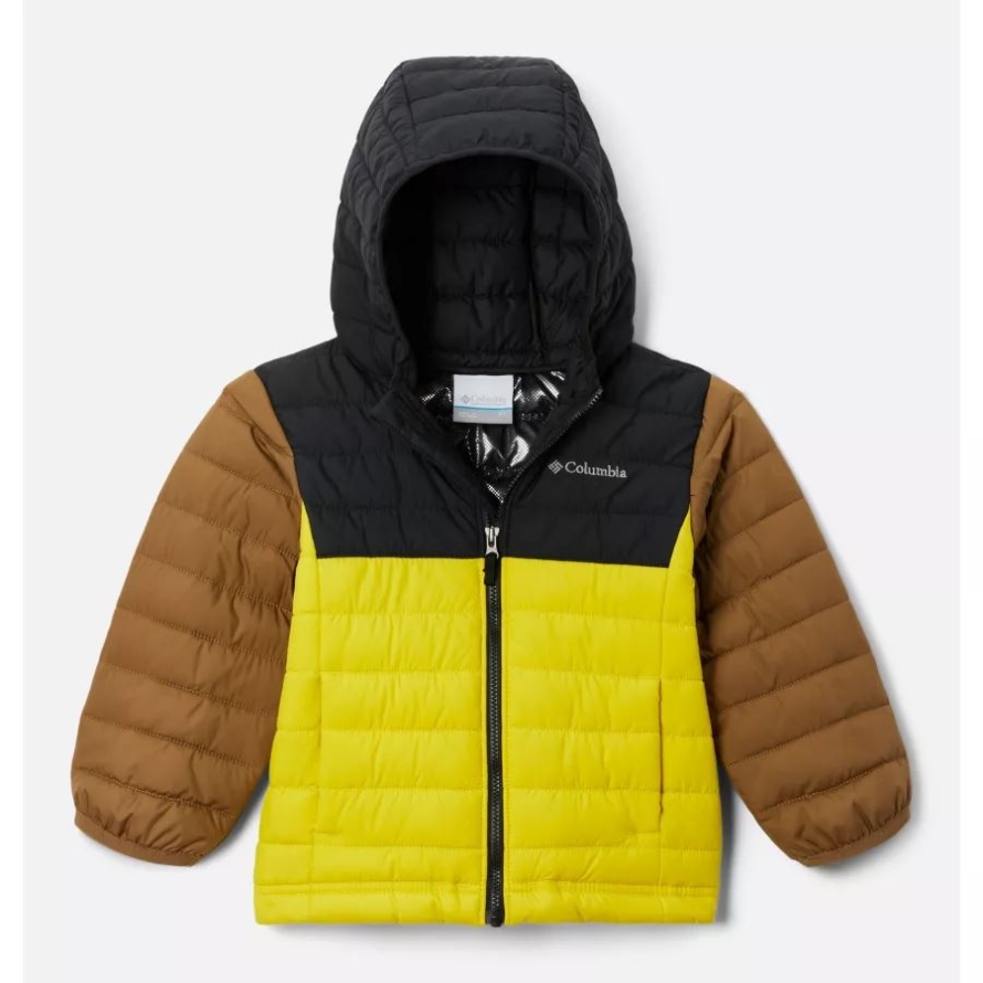 Laser Lemon/Black/Delta Columbia Boys' Toddler Powder Lite Hooded Jacket