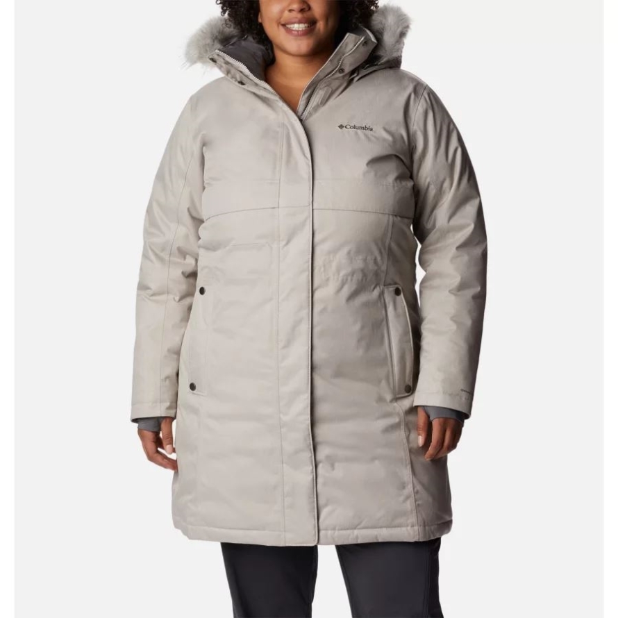 Light Cloud Columbia Brand Women's Apres Arson Winter Long Down Jacket Plus Size