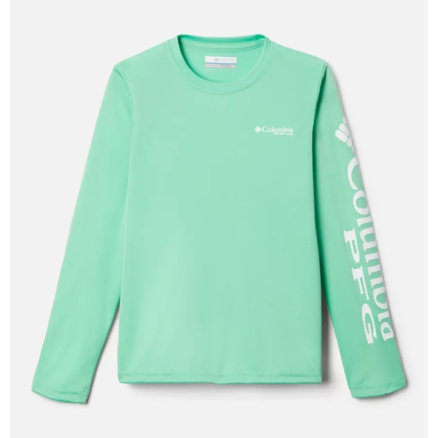 Light Jade/White Logo Columbia Kids' PFG Terminal Tackle Long Sleeve Tee