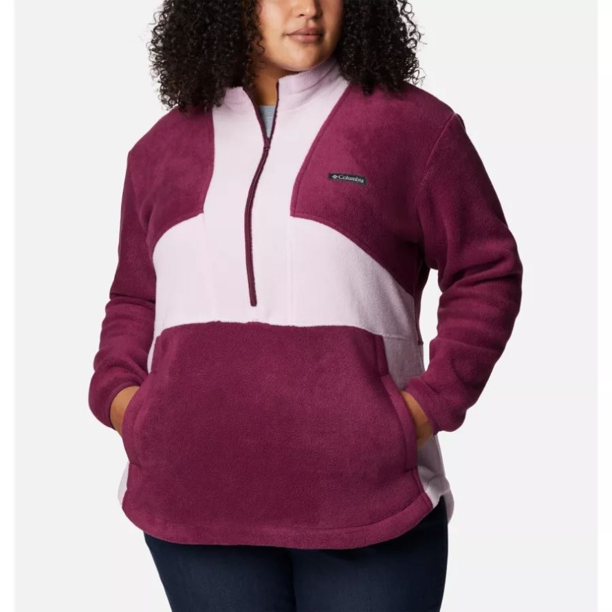 Marionberry/Aura Columbia Women's Benton Springs Colorblock Half Zip Fleece Pullover Plus Size